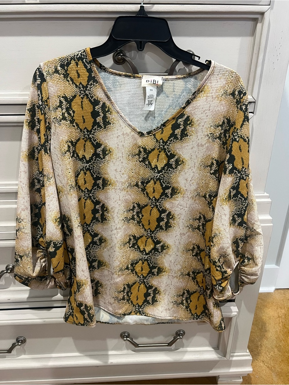 BiBi Yellow and Cream Snake-Print V-Neck Blouse